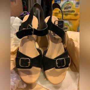 Black suede wedge in box worn once. Lucky Brand size 5.5